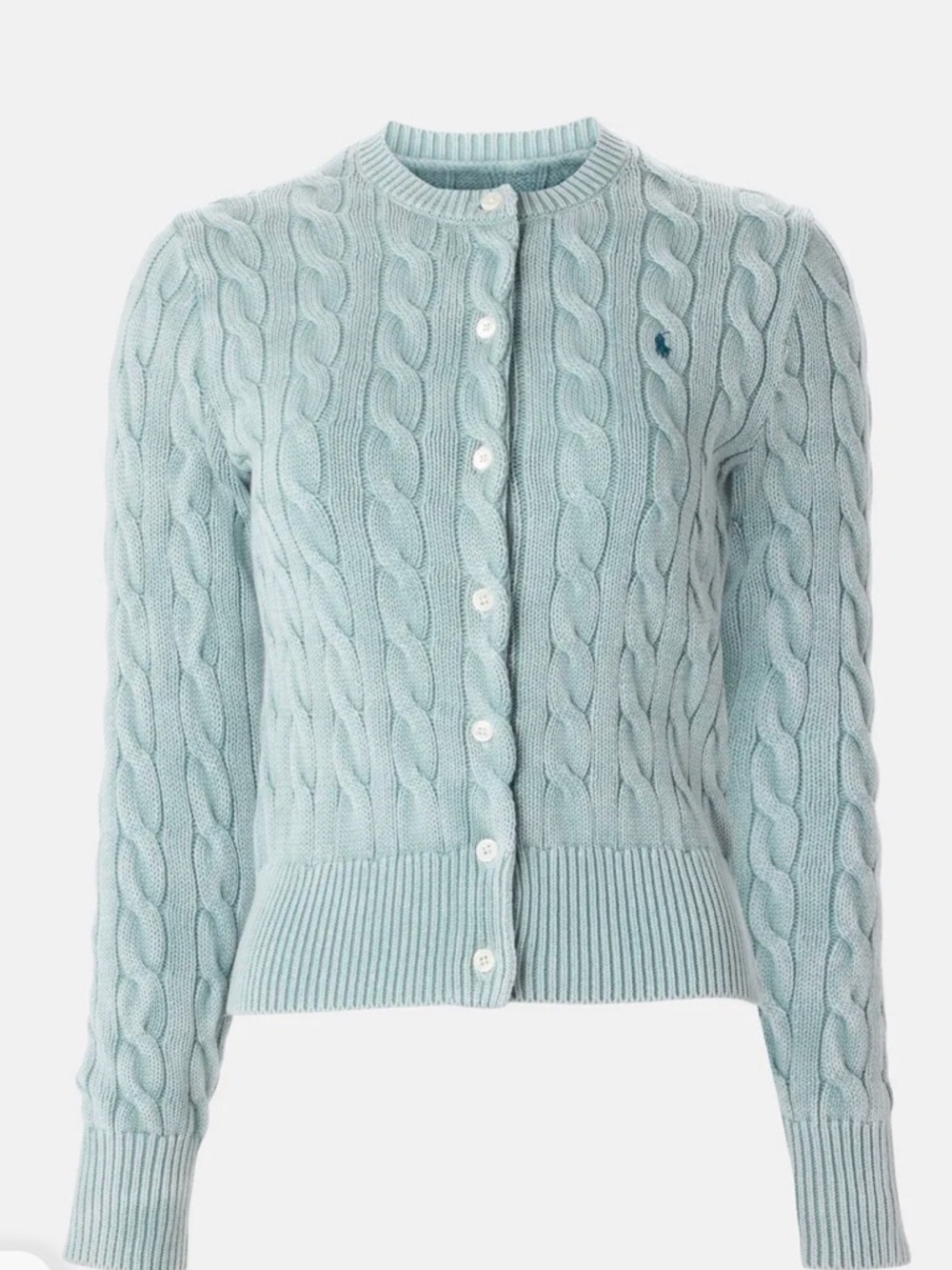 Ralph Lauren Pale Blue Cable-Knit Crewneck Cardigan